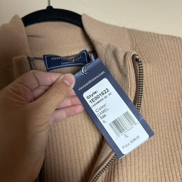 NWT Vineyard Vines 100% cashmere QZ-SC Fisherman Quater in Camel Zip XL - Picture 7 of 9